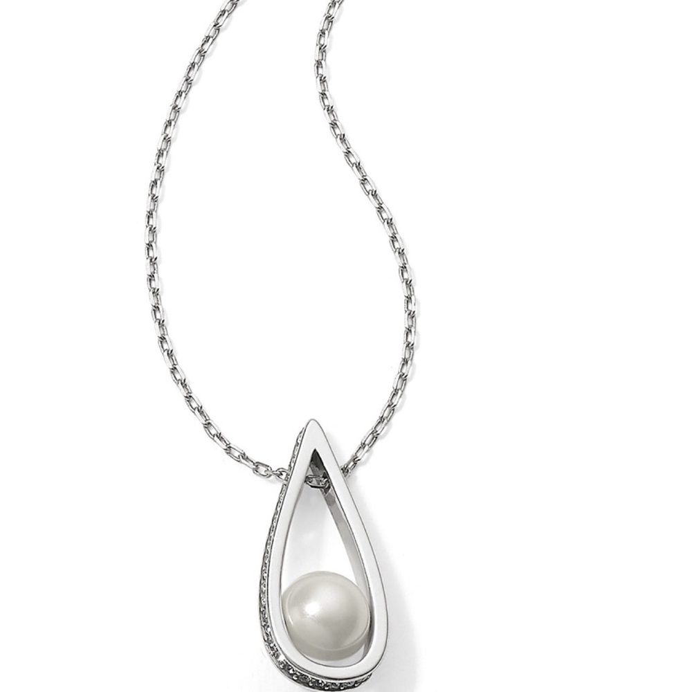 Brighton Silver Teardrop Necklace with Pearl Accent